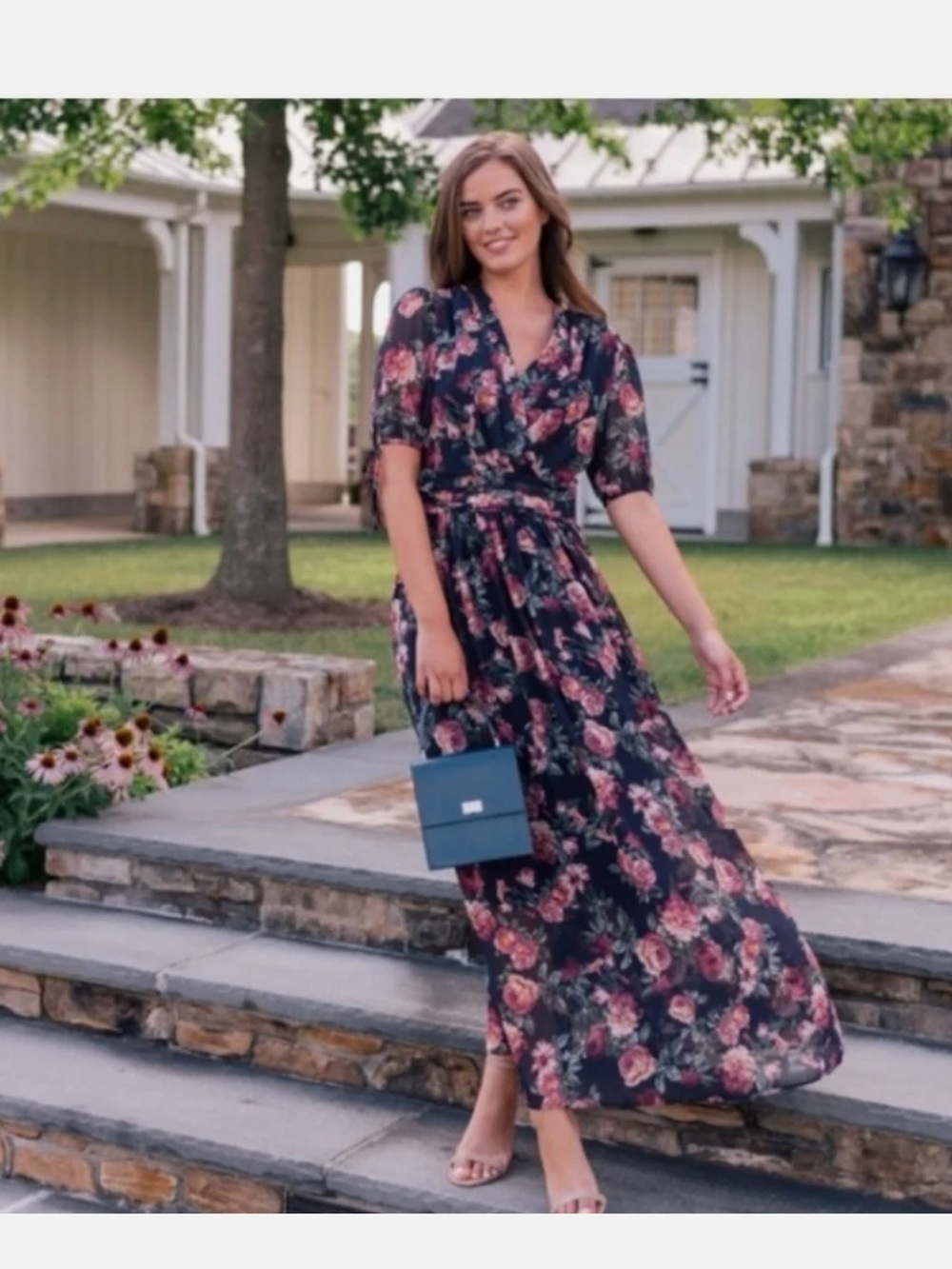 Gal Meets Glam Collection Ashlynn Floral Maxi Short Sleeve Dress Wedding Size 12